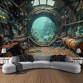 お買い得  オーシャンビーチのタペストリー-潜水艦キャビン海中タペストリー壁アート大型タペストリー壁画装飾写真の背景ブランケットカーテンホームベッドルームリビングルーム装飾
