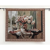 baratos Tapeçarias tecidas em jacquard-tapeçaria tecida jacquard gobelin aubusson arte de parede pendurada grande tapeçaria reprodução tear tecido de algodão tulipas em um vaso tapeçaria belga (sem borlas e haste)