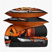levne Sady přikrývek-kolekce halloween sada povlaků na přikrývky Jack o lucerna dýně 3dílná sada super měkká šetrná k pokožce s dlouhou životností