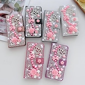 cheap iPhone Cases-Phone Case For Samsung Galaxy iPhone 16 iPhone 15 Pro Max Plus iPhone 14 13 12 11 Pro Max Plus Mini SE Wallet Case for Women Girl with Stand Holder Magnetic Bling Glitter Shiny Flower Floral TPU