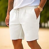 baratos Feriado-Homens Calção Shorts de verão Shorts de praia Com Cordão Cintura elástica Perna reta Tecido Conforto Respirável Curto Casual Diário Feriado Moda Estilo Clássico Branco Azul Marinha