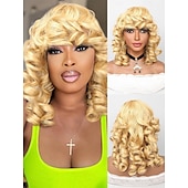 abordables Perruques Synthétiques Sans Bonnet-Perruque Synthétique Bouclé profond Coupe Droite Perruque 14 pouces Or clair Cheveux Synthétiques Femme Blond