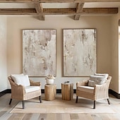 preiswerte Abstrakte Gemälde-Wabi Sabi Gemälde handgemachte Wandkunst beige abstraktes Gemälde auf Leinwand ein Paar beige Textur Ölgemälde handgemachte Wandkunst neutrales abstraktes Gemälde Wandkunst Boho Wal Dekor Gemälde