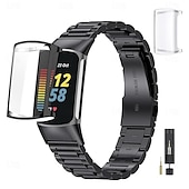 tanie Paski do zegarków Fitbit-Pasek do inteligentnego zegarka kompatybilny z Fitbit Charge 6 / Fitbit Charge 5 Pasek do smartwatcha ze stali nierdzewnej z narzędziem do usuwania Wymienna opaska sportowa Opaska na nadgarstek z