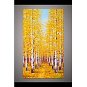 abordables Peintures paysages-grand art peint à la main vertical jaune tan bouleau forêt automne paysage peinture épaisse couteau à palette peinture à l&#039;huile sur toile sans cadre