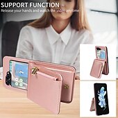 Недорогие Чехлы для Samsung-телефон Кейс для Назначение SSamsung Galaxy Z-флип 6 Z Flip 5 Кошелек для карт со стендом Молния с ремешком Ретро ТПУ Кожа PU