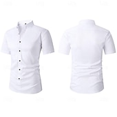 cheap Men&#039;s Dress Shirts-Men&#039;s Dress Shirt Stretch Plain Business / Ceremony / Wedding Black White Pink Navy Blue Short Sleeve Collar Summer Spring Clothing Apparel