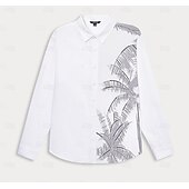 voordelige Heren Elite Overhemden-Voor heren Overhemd Linnen overhemd Normaal shirt Lange mouw Hawaii Mode-casual Vakantie Dagelijks Hawaii Lente &amp; Herfst Revers Afdrukken Wit