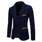 abordables Blazers Clásicos para Hombres-Hombre chaqueta Negocio Fiesta de Cóctel Fiesta de Boda Moda Casual Primavera &amp; Otoño Pana Plano Botón Bolsillo Cómodo Botonadura Simple Chaqueta de sport Burdeos Azul Marino Color Caquí