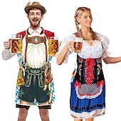 levne zástěry-páry 2ks oktoberfest pivní zástěra dirndl trachtenkleider potisky legrační kostým oktoberfest pár bavorský kostým tradiční styl wiesn karneval látková zástěra halloween karneval