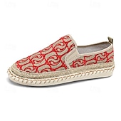 economico Slip-ons e mocassini da uomo-espadrillas ricamate da uomo: comode scarpe da pescatore in tela con motivo rosso per abbigliamento casual e da spiaggia