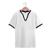 tanie Casualowa koszulka Henley-Męskie Koszula Henley z waflami Koszulka z dzianiny waflowej Koszulka Krótki rękaw Jednokolorowe Moda Designerskie Wygodny Guziki Dzianiny W serek Henley Na zewnątrz Codzienny Lato Czarny Biały