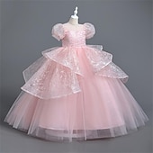 cheap Flower Girl&#039;s Dresses-Flower Girl Dress Girls&#039; Party Dress Performance Wedding Party Princess Beautiful Sweet Sequins Mesh Solid Color Short Sleeve Crew Neck White Pink 4-12 Years