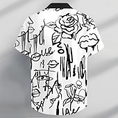 economico Modello di piante-Per uomo Graffiti Camicia Camicia con bottoni Manica corta Informale Da mare Giornaliero Estate Collo ripiegabile Camicie con colletto Abbottonare Stampa 3D Nero Bianco