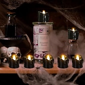 billiga Ljusljus-12st svarta led värmeljus halloween nattlampor levande ljus utomhus inomhus trädgård halloween inredning halloween elektriska ljus batteridrivna halloween lyktor semester fest dekorationer