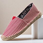 Недорогие Мужские слипоны и лоферы-Мужские эспадрильи в морскую красную и белую полоску: дышащие хлопковые слипоны для пляжа и повседневных летних прогулок.