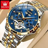 baratos Relógio Automático-nova marca olevs moda masculina europeia tendência relógio de negócios calendário luminoso indicação de 24 horas semana relógio mecânico multifuncional pulseira de aço à prova d&#039;água esportes relógio
