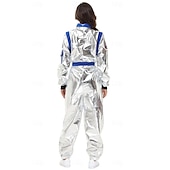  カップル用宇宙飛行士コスチューム ジャンプスーツ カーニバルコスチューム ワンジー マスク付き グループコスチューム 男性用 女性用 シルバー 宇宙服 刺繍パッチ付き