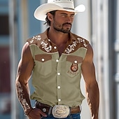 abordables chemises western pour hommes-Homme Cheval Impression du sud-ouest Chemise Chemise Western Chemise de cow-boy Sans Manches style occidental Extérieur Travail Casual Eté Printemps Col de Chemise Bleu Vert Kaki