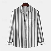 voordelige heren overhemd met knopen-Voor heren Overhemd Zomer overhemd Normaal shirt Strand hemd Overhemd met knopen Gestreepte shirts Zwart Geel Lichtgroen Blozend Roze Koningsblauw Lange mouw Gestreept Revers Vakantie Hawaii