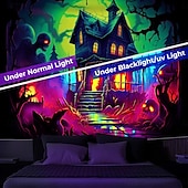 levne halloweenské nástěnné tapisérie-halloween dekorace lovený dům tapisérie černé světlo UV reaktivní záře ve tmě mlhavý hřbitov závěsná tapisérie nástěnná malba do obývacího pokoje ložnice