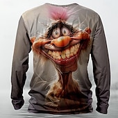 billiga T-shirts med djurmönster-Herr Djur Rolig T-shirt Henleytröja Långärmad T-shirt 3D-tryck Rund hals Skjorta Designer Retro / vintage Gata Ledigt Dagligen Grå Sommar Vår Höst Kläder S M L XL XXL 3XL