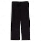 cheap Holiday-Men&#039;s Trousers Summer Pants Beach Pants Drawstring Pleats Straight Leg Plain Comfort Breathable Wedding Casual Daily Fashion Classic Style Black White