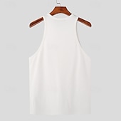 halpa Hihattomat treenipaidat-Miesten Hihaton Hihaton paita Lihaspaita Hihaton Tiukka pyöreä kaula-aukko Kesä Väripalikka Pit Strip Muoti Suunnittelija Lihas Koverrettu Napit ulko- Bile Jumppa Musta Valkoinen Oranssi Top T-paita