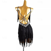 halpa kilpailumekko-Latinotanssi Tanssiasut Leninki Tupsuilla Puhdas Väri Liitos Naisten Suoritus Kouluts Hihaton Chinlon Spandex