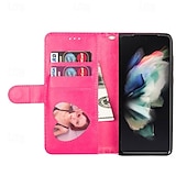 Недорогие Чехлы для Samsung-телефон Кейс для Назначение SSamsung Galaxy Z-сгиб 6 Z Fold 5 Z Fold 4 Z Fold 3 Кошелек для карт Магнитный Молния с ремешком на запястье Ретро ПК Кожа PU