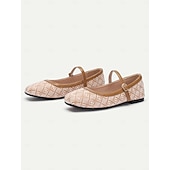 baratos Sapatilhas de mulher-sapatilhas femininas de tecido estampado mary jane - sapatos elegantes de salto baixo com alça ajustável para conforto diário