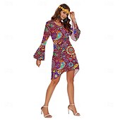 levne Šaty-Retro 70. léta Dámské maškarní šaty 70. let Zvonové Hippie Disko Grafika Kulatý Dámské předvečer Všech svatých Karneval Plesová maškaráda Párty Denní nošení Pride Parade Dospělé Šaty Celý rok