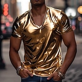 voordelige basis t-shirts-Voor heren Overhemd T-shirt T-shirts Korte mouw V-hals Zomer Effen overdreven Ontwerper Groot en klein Bruiloft Cocktail kledij Zilver Zwart Goud Top T-shirt voor mannen