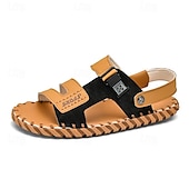 abordables Sandales de Vacances-sandales en cuir pour hommes - pantoufles de plage d&#039;été à bretelles réglables avec boucle