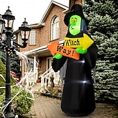olcso Halloween szabadtéren-1db 8 láb felfújható halloween boszorkány táblákat tartva led lámpákkal, felfújható halloween dekorációkkal kültéren és beltéren, halloween felfújható udvari díszek