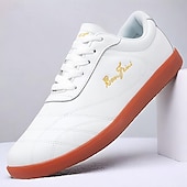 billiga Herrsneakers-vita lädersneakers för män - snygga vardagsskor med orange sula för vardagsbruk
