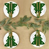 abordables Figurines de collection-Porte-couteau et fourchette de noël en feutre, 12 pièces, sac à couverts de poche en forme d&#039;arbre de noël en forme d&#039;étoile, organisateur de décoration de table pour fête du nouvel an