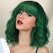 preiswerte Party Perücken-Ombre Braune Perücke mit Pony für Frauen Schulterlange Bob Wellig Charmante Synthetische Perücken mit Natürlich Lockigem Hitzebeständigem Haar Halloween Perücken