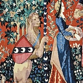 cheap Jacquard Woven Tapestries-Jacquard Woven Medieval Tapestry Gobelin Aubusson The Lady and The Unicorn Loom Cotton Weave Wall Art Hanging Larger Tapestry Historic Middle Ages Tapestry Reproduction (without tassels and rod)