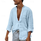 economico camicia da uomo con bottoni-Per uomo Camicia Camicia Estiva Camicia casual Camicia da Spiaggia Camicia con Bottoni Nero Bianco Blu marino Marrone Kaki Manica Lunga Semplice Colletto alla coreana Vacanza Camicia hawaiana Tasca
