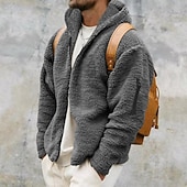 baratos Casacos &amp; Sobretudos para Homem-Homens Jaqueta de Inverno Jaqueta polar polar Jaqueta casual Diário Férias Térmico / Quente Bolsos Outono &amp; inverno Tecido Moda Roupa de rua Com Capuz Padrão Preto Azul Marinha cáqui Cinzento Escuro