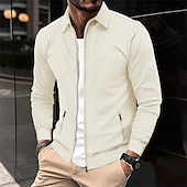 preiswerte Lässige Jacken-Herren Leichte Jacke Waffeljacke Sommerjacke Hemdjacke Urlaub Täglich Weich Tasche Frühling &amp; Herbst Einfach Mode Klassisch Revers Regulär Waffelstoff Schwarz Weiß Blau Khaki Grau Jacken