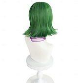 abordables Perruques de personnages de films-Perruque dégoût de Inside Out 2 courte verte pour femmes cosplay anime bob avec frange perruque en cheveux synthétiques pour déguisement de carnaval fête (seulement les perruques) Halloween