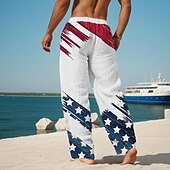 billiga Casual byxor med tryck för män-Herr Hawaiisk Semester Ledigt Flagga Amerikanska flaggan Byxor Casual byxor 3D-tryck Ficka Rakt ben Byxor med raka ben Medium Midja Fest / Kväll Vardag Semester Sommar Vår Blå Slapp form Oelastisk