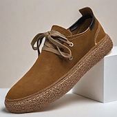 economico Sneakers da uomo-scarpe stringate casual da uomo in pelle scamosciata con suola in iuta ecologica: eleganti derby marroni per il comfort di tutti i giorni