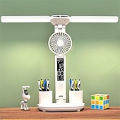 cheap Household Appliances-Multi-Functional Eye Protection Desk LED Lamp Study Lamp with Electric Fan Plug-In Operation White