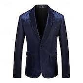 billige Blazere for menn-Herre Blazer Formell kveld Fritid / hverdag Søt Alle årstider 65%Cotton 35%Polyester Ensfarget / vanlig farge Paljetter Fritid Bryllup Enkeltkneppet Blazer Sølv Svart Rød Blå