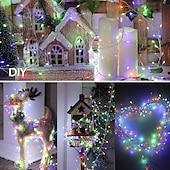 cheap Solar String Lights-Solar Waterproof Copper Wire String Lights LED Firecracker Lights 6m 200LEDs Indoor Outdoor Holiday Garden Christmas Party Halloween Decoration Multi Color Lights