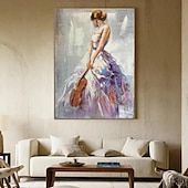 preiswerte Gemälde mit Menschen-Mädchen spielt Geige, Gemälde, handgefertigt, Dame mit Geige, Gemälde, handgemalt, abstrakt, moderne Frau, Ölgemälde, Kunstwerk, großes Ballett-Ölgemälde, Wandkunst, minimalistische Kunst für