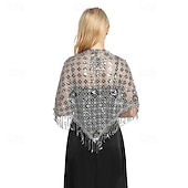 abordables Cape Châle-Châle triangle à paillettes pour femmes, enveloppe à franges, cape de soirée, châle de mariée, écharpe pour robes de soirée, fête
